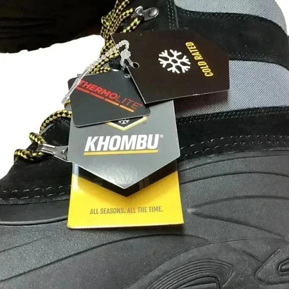 Khombu Mens 10 Waterproof Thermolite Lace Up Snow Boots Gray Black Vegan NEW - Picture 8 of 9